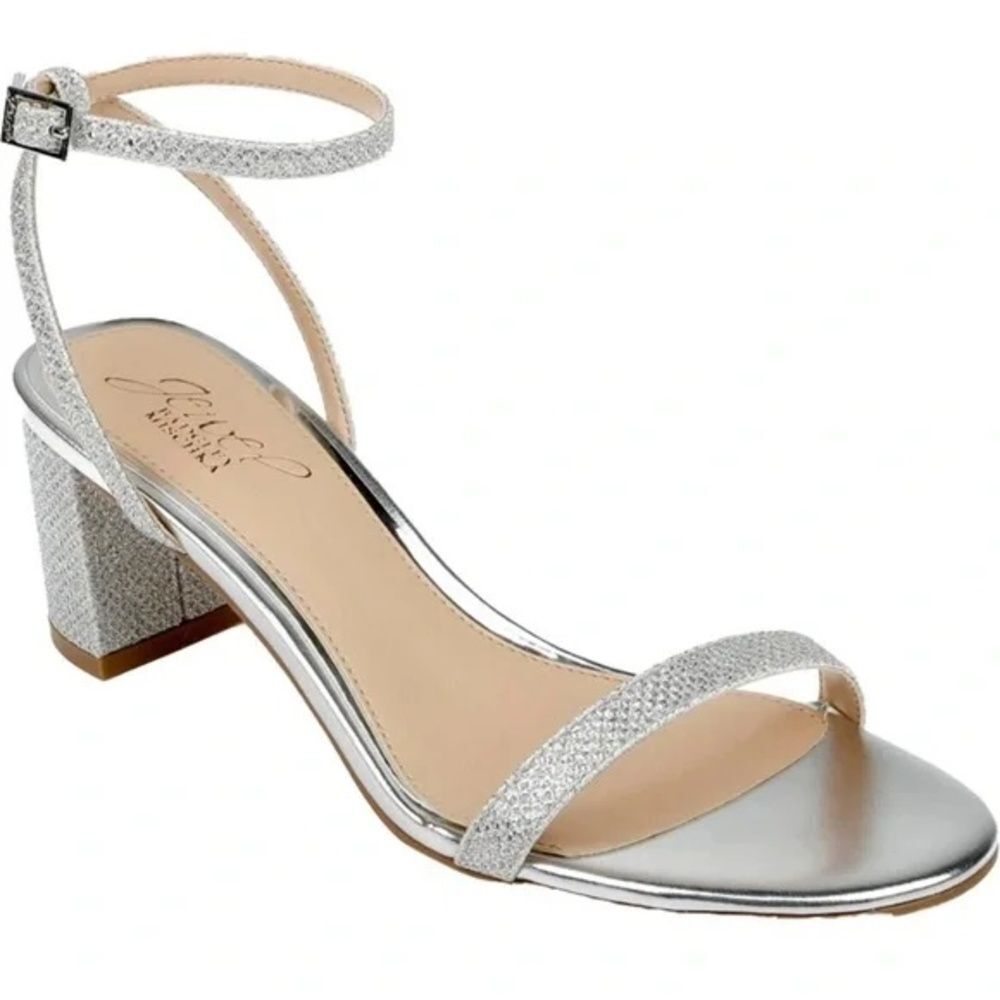 Jewel Badgley Mischka Sandals 7.5 Minimalist Wedding Party Formal Sparkly Silver